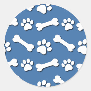 Dog Paw en Botten Pattern Blue Background V04 Ronde Sticker