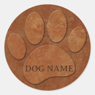 Dog Paw Faux Terracotta Print Ronde Sticker