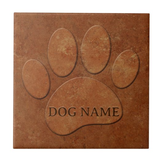 Dog Paw Faux Terracotta Print Tegeltje (Voorkant)