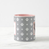 Dog Paw Grijs Wit Roze Monogram Foto Mok (Midden)