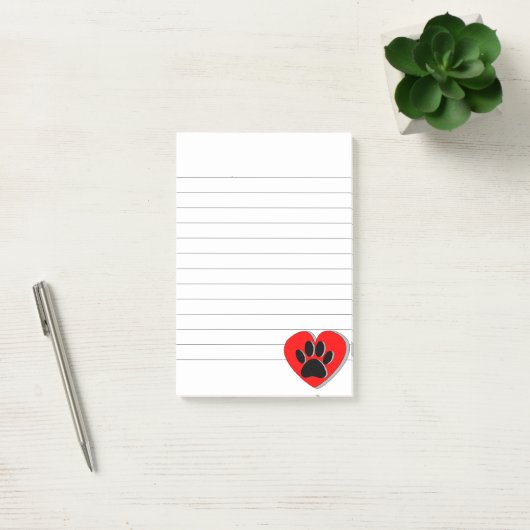 Dog Paw Heart Drawing Lined Post-it® Notes (Kantoor)