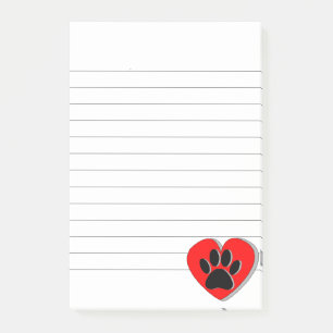 Dog Paw Heart Drawing Lined Post-it® Notes