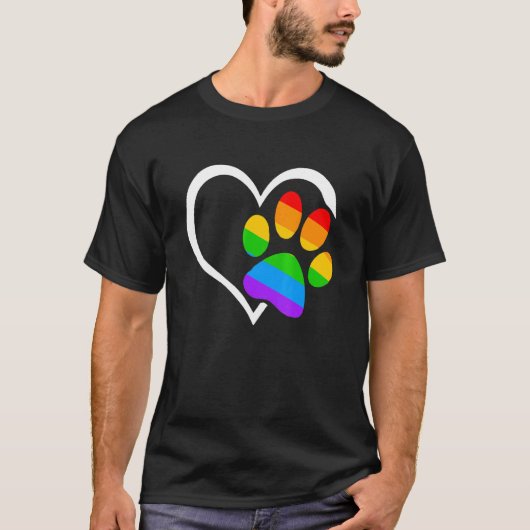 Dog Paw Heart Lgbt Rainbow Flag Ally Gay Pride Mon T-shirt (Voorkant)