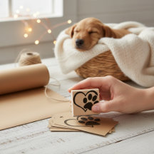 Dog Paw Heart Silhouette Rubber Stempel