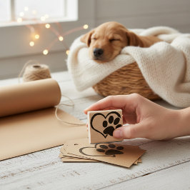 Dog Paw Heart Silhouette Rubber Stempel