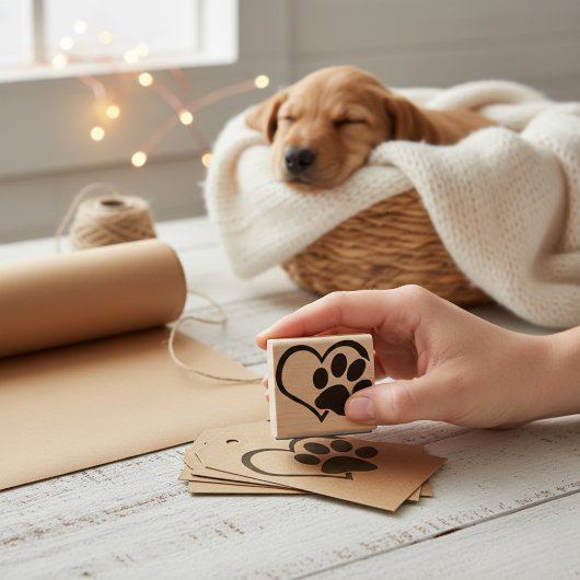 Dog Paw Heart Silhouette Rubber Stempel