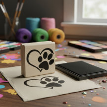 Dog Paw Heart Silhouette Rubber Stempel