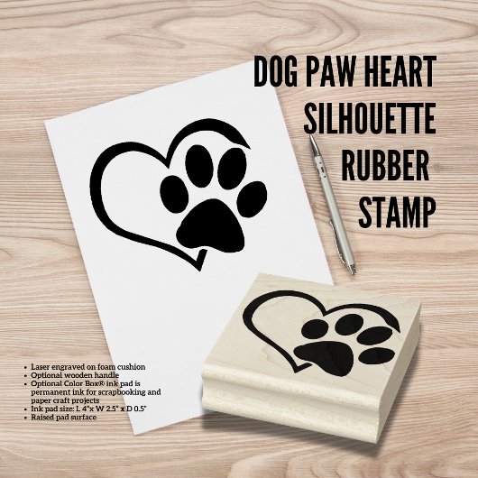 Dog Paw Heart Silhouette Rubber Stempel