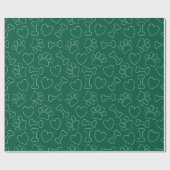Dog Paw Hearts And Bones Pattern Custom Green Cadeaupapier (Vlak)