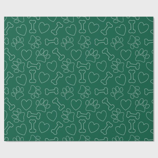 Dog Paw Hearts And Bones Pattern Custom Green Cadeaupapier (Vlak)