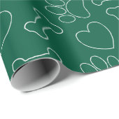 Dog Paw Hearts And Bones Pattern Custom Green Cadeaupapier (Rol Hoek)