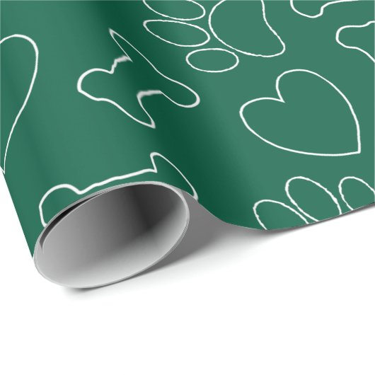 Dog Paw Hearts And Bones Pattern Custom Green Cadeaupapier (Rol Hoek)