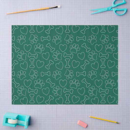 Dog Paw Hearts And Bones Pattern Custom Green Tissuepapier (Craft)