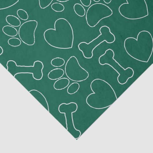 Dog Paw Hearts And Bones Pattern Custom Green Tissuepapier (Detail)