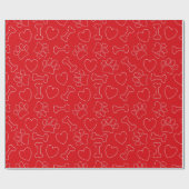 Dog Paw Hearts And Bones Pattern Custom Red Cadeaupapier (Vlak)
