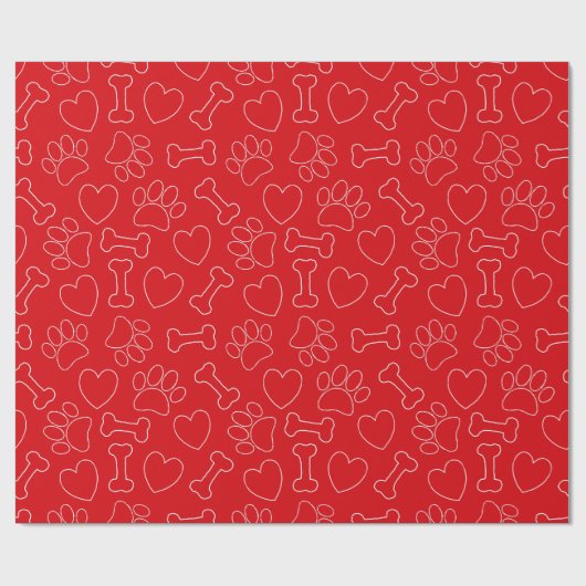 Dog Paw Hearts And Bones Pattern Custom Red Cadeaupapier (Vlak)