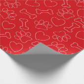 Dog Paw Hearts And Bones Pattern Custom Red Cadeaupapier (Hoek)