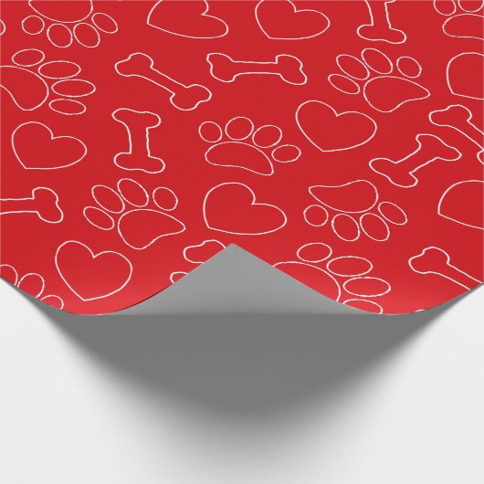 Dog Paw Hearts And Bones Pattern Custom Red Cadeaupapier (Hoek)