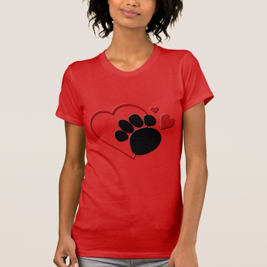 Dog Paw Hearts ik hou van mijn hond Red Jersey T-shirt (Voorkant)
