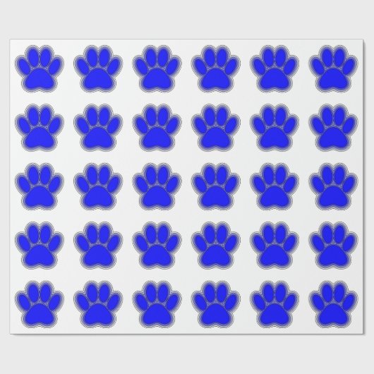 Dog Paw in blauw met contouren Cadeaupapier (Vlak)