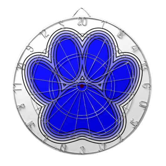 Dog Paw in blauw met contouren Dartbord (Voorkant)