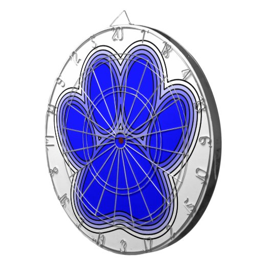 Dog Paw in blauw met contouren Dartbord (Voorkant Rechts)