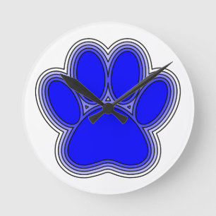 Dog Paw in blauw met contouren Ronde Klok
