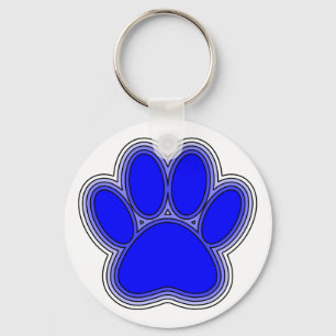 Dog Paw in blauw met contouren Sleutelhanger