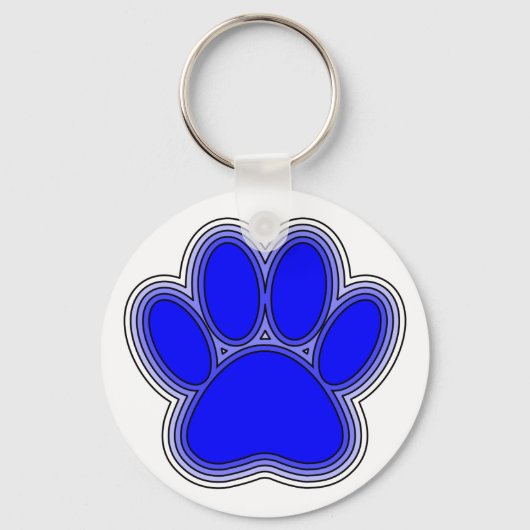 Dog Paw in blauw met contouren Sleutelhanger (Voorkant)