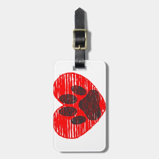 Dog Paw in rood hart Bagagelabel (Voorkant verticaal)