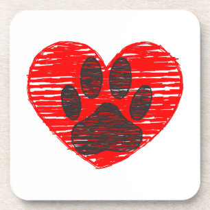 Dog Paw in rood hart Bier Onderzetter