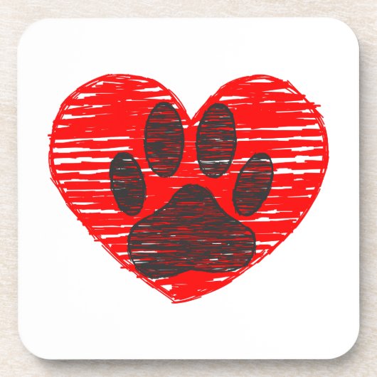 Dog Paw in rood hart Bier Onderzetter (Voorkant)