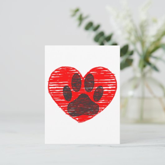 Dog Paw in rood hart Briefkaart (Staand voorkant)