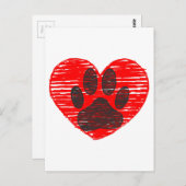 Dog Paw in rood hart Briefkaart (Voorkant / Achterkant)