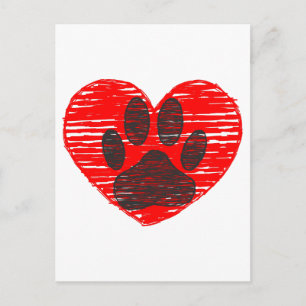 Dog Paw in rood hart Briefkaart