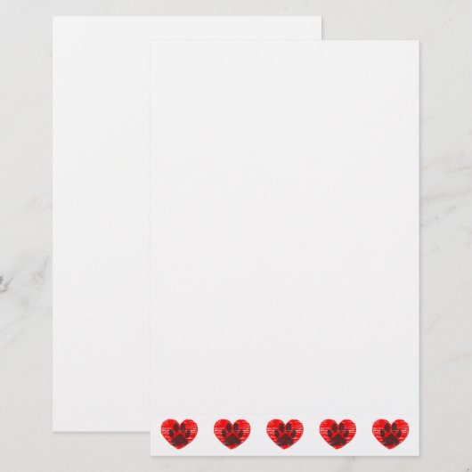 Dog Paw in rood hart Briefpapier (Voorkant / Achterkant)