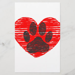 Dog Paw in rood hart Briefpapier