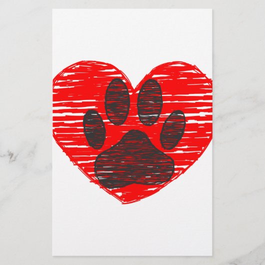Dog Paw in rood hart Briefpapier (Voorkant)