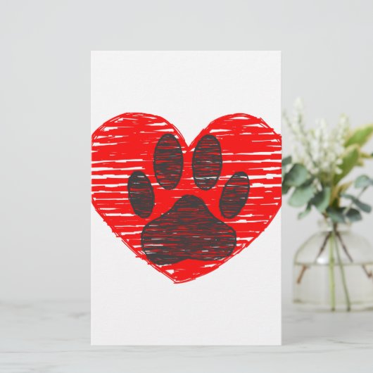 Dog Paw in rood hart Briefpapier (Staand voorkant)