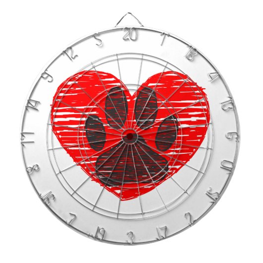 Dog Paw in rood hart Dartbord (Voorkant)