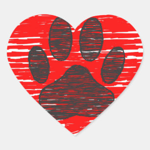 Dog Paw in rood hart Hart Sticker