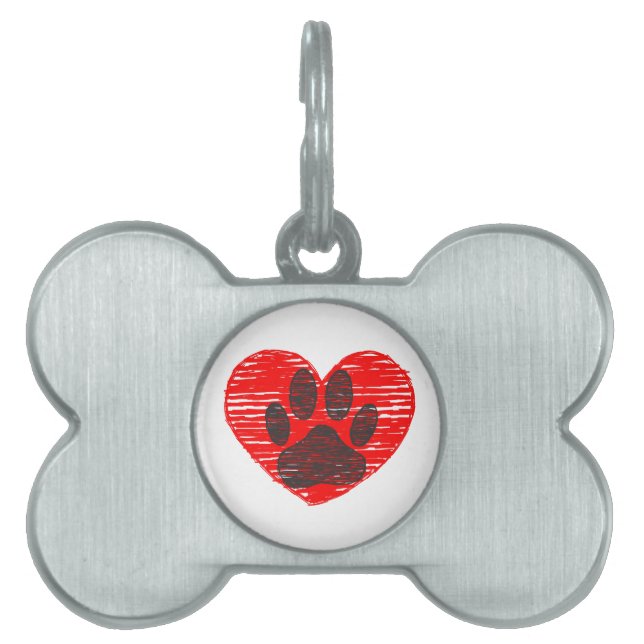 Dog Paw in rood hart Huisdieren Naamplaatje (voorkant)