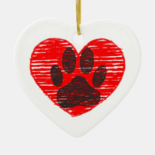 Dog Paw in rood hart Keramisch Ornament