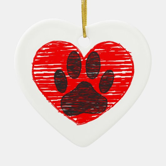 Dog Paw in rood hart Keramisch Ornament (Voorkant)