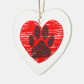 Dog Paw in rood hart Keramisch Ornament (Links)