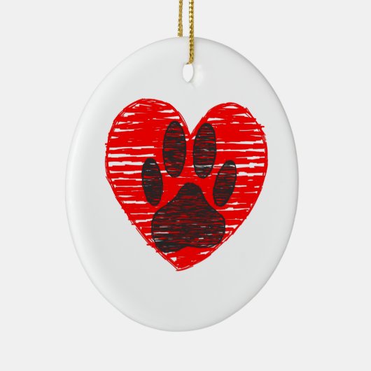 Dog Paw in rood hart Keramisch Ornament (Rechts)