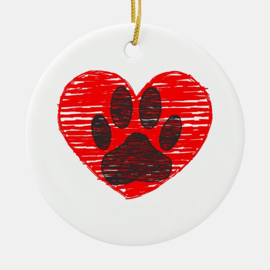 Dog Paw in rood hart Keramisch Ornament (Voorkant)