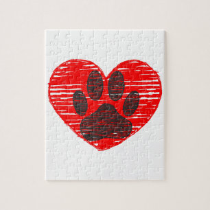 Dog Paw in rood hart Legpuzzel