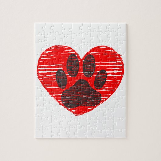 Dog Paw in rood hart Legpuzzel (Verticaal)