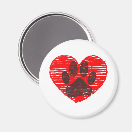 Dog Paw in rood hart Magneet (Voorkant / Achterkant)